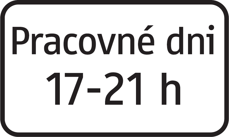 E 12 - Dodatková tabuľka s textom, časové ohraničenie počas pracovných dní (vzor) 2