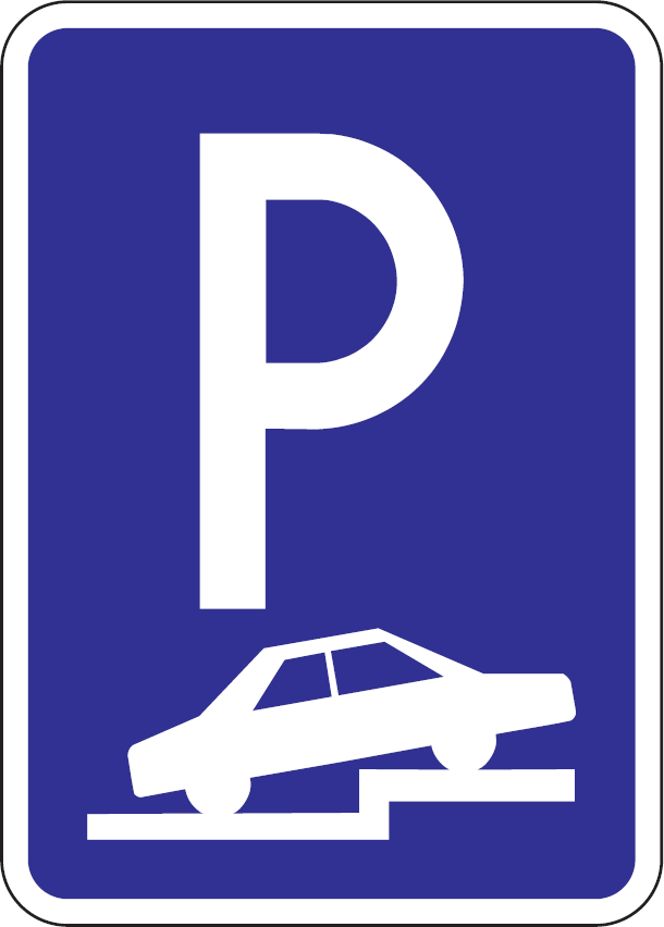 IP 15a - Parkovisko, parkovacie miesta s kolmým alebo šikmým čiastočným státím na chodníku