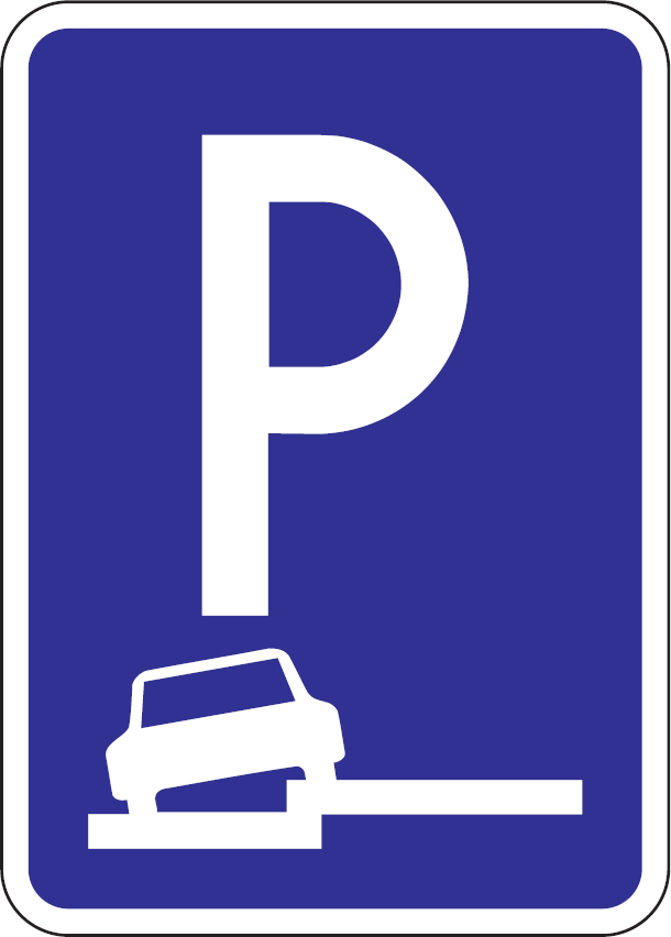 IP 15b - Parkovisko, parkovacie miesta s pozdĺžnym čiastočným státím na chodníku