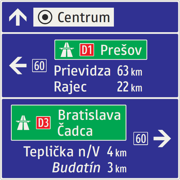 IS 17b - Smerová tabuľa združená (rôzne ciele)