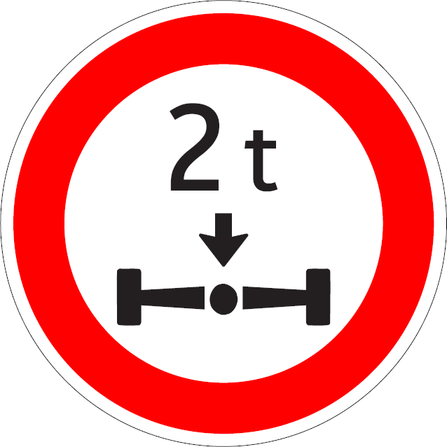 B 26 - Zákaz vjazdu vozidiel, ktorých okamžitá hmotnosť pripadajúca na jednu nápravu presahuje vyznačenú hranicu (vzor)