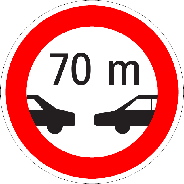B 19 - Zákaz jazdy motorových vozidiel vo vzdialenosti kratšej, ako je vyznačené (vzor)