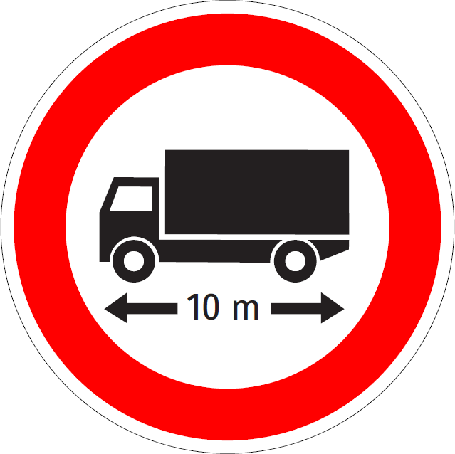 B 20 - Zákaz vjazdu vozidiel, alebo súprav vozidiel, ktorých dĺžka presahuje vyznačenú hranicu (vzor)