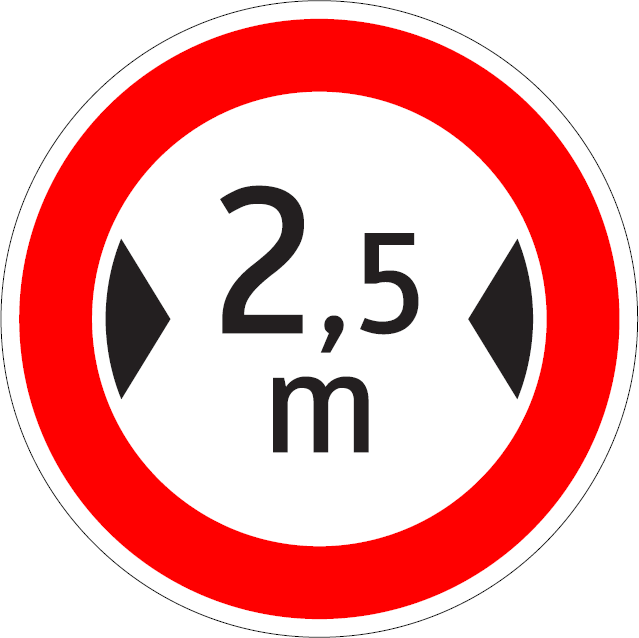 B 23 - Zákaz vjazdu vozidiel, ktorých šírka presahuje vyznačenú hranicu (vzor)