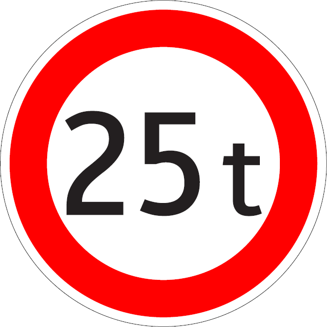 B 25 - Zákaz vjazdu vozidiel, ktorých okamžitá hmotnosť presahuje vyznačenú hranicu (vzor) 2
